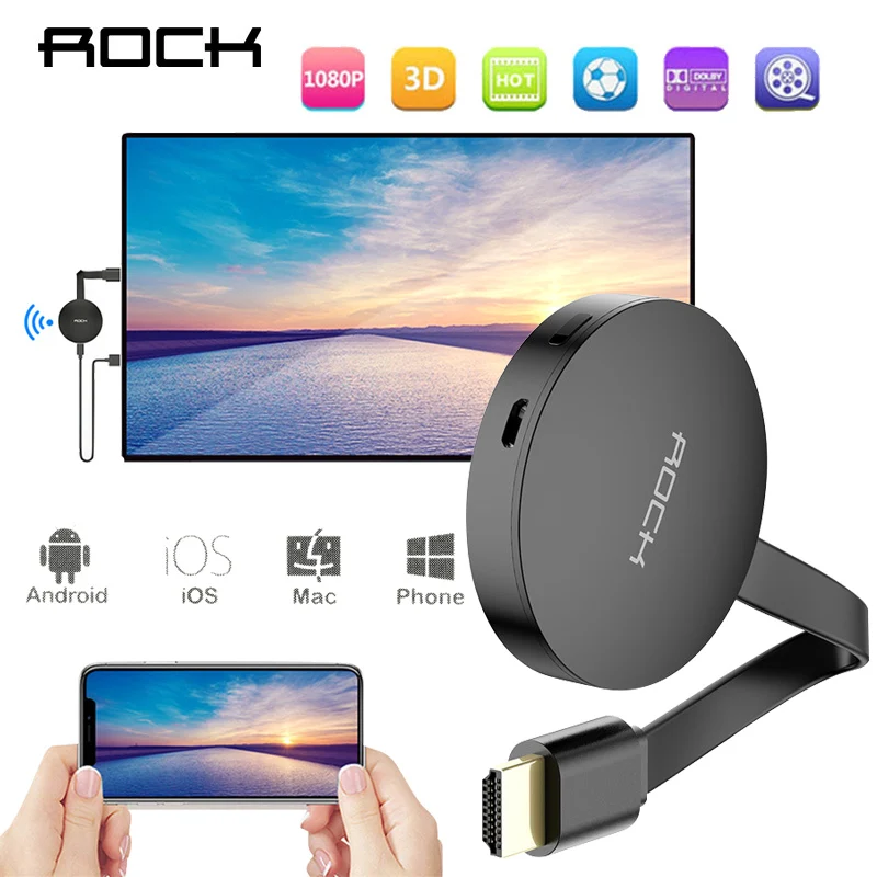 ROCK tv Stick 2,4G+ 5G видео WiFi дисплей донгл HD Цифровой HDMI медиа видео стример ТВ донгл приемник для Chromecast 2