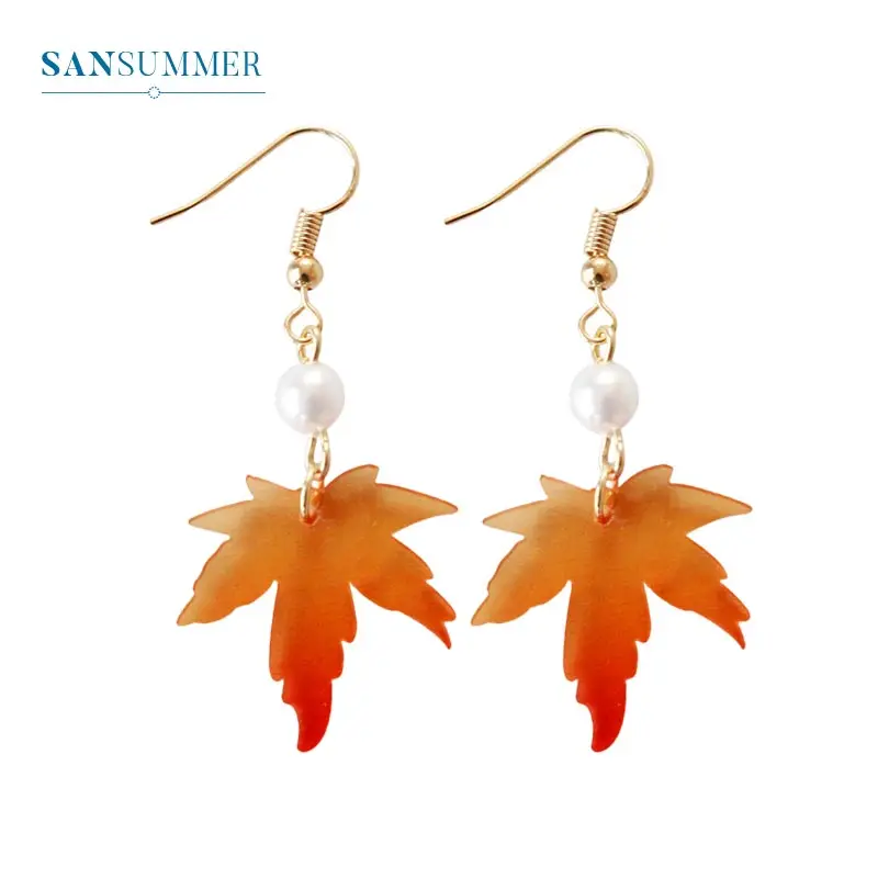 

Simple Maple Leaves Drop Earrings Trendy Pearl Earrings For Women Brincos Personality Dangle Earring Minimalist Jewelry Gift