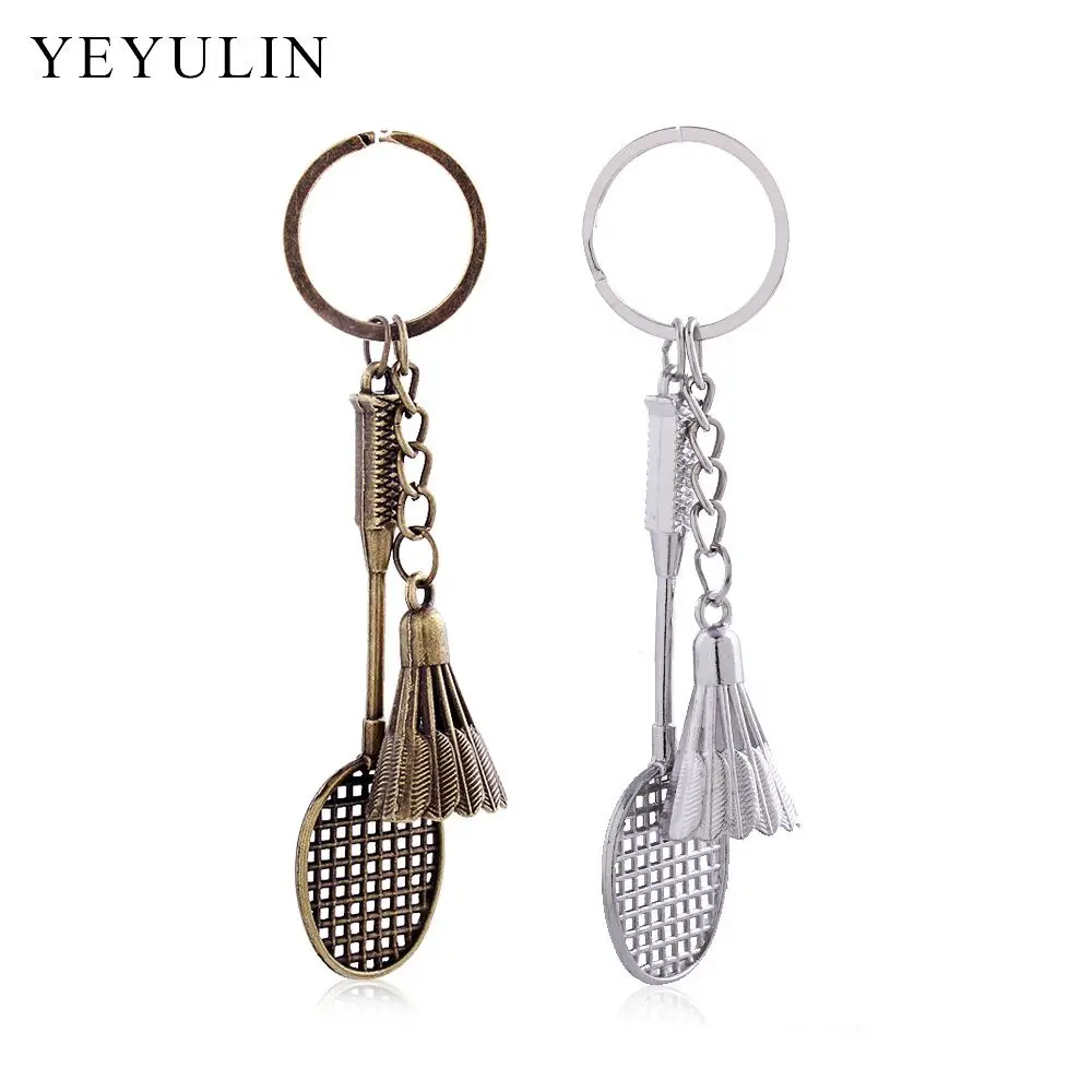 

Antique Bronze Silver Metal Badminton Racket Keychain Trendy Cute Mini Keychain For Woman Man Car Sports key Ring Gifts