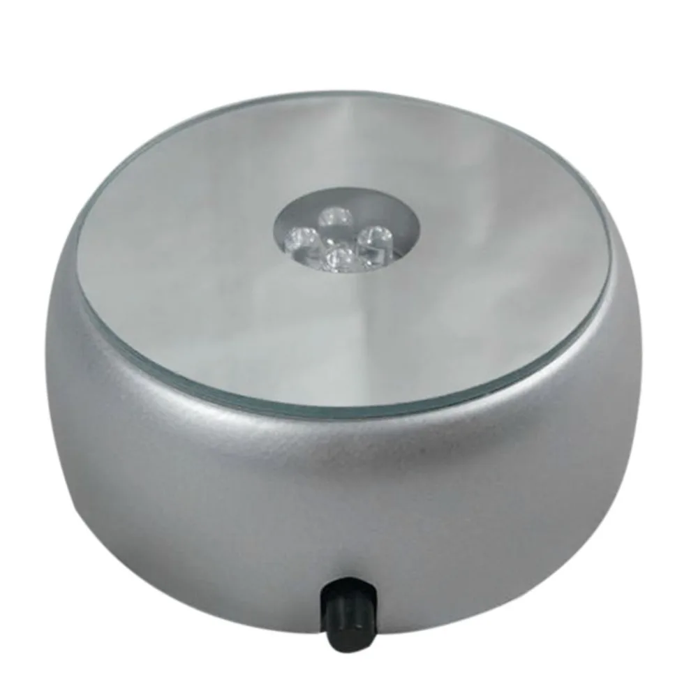 Gris redondo cristal 4 luz LED caja de música Base de caja de cristal caja de regalo decoración giratoria automática Base de caja de música con LED