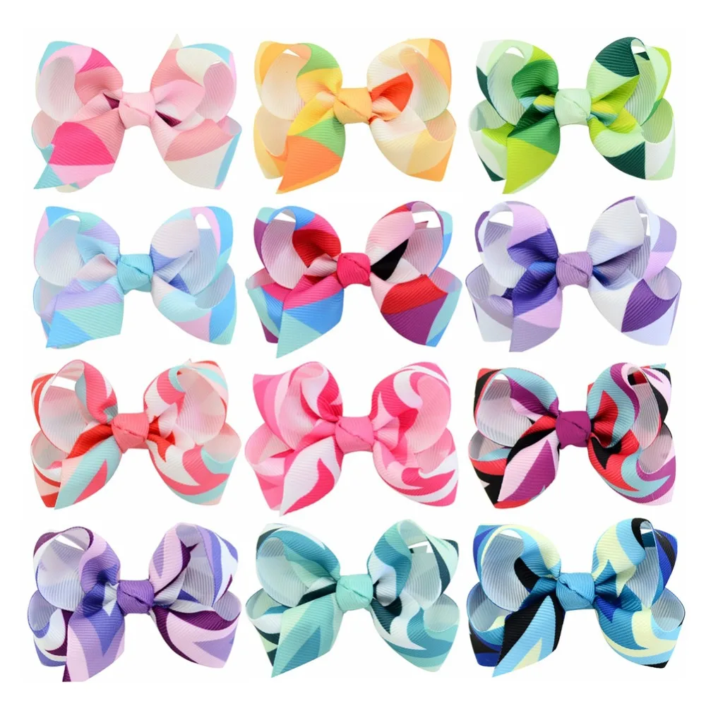 

12pcs/lot 3'' Colorful Rainbow Grosgrain Ribbon Bow With Clip Kids Triangle Arrow Hair Clip Boutique Hair Accessories 746