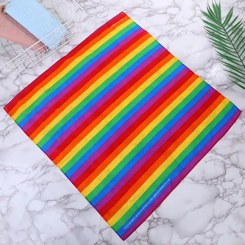 

Festival Rainbow Colorful Seven Stripes 55x55CM Unisex Cotton Pocket Square Scarf Headband Bandana Gay Parade Wristband Neck Tie