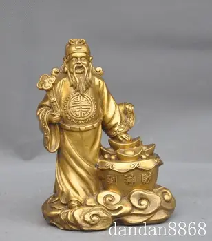 

Crafts statue china chinese brass copper money yuanbao coin ruyi Jambhala wealth god statue