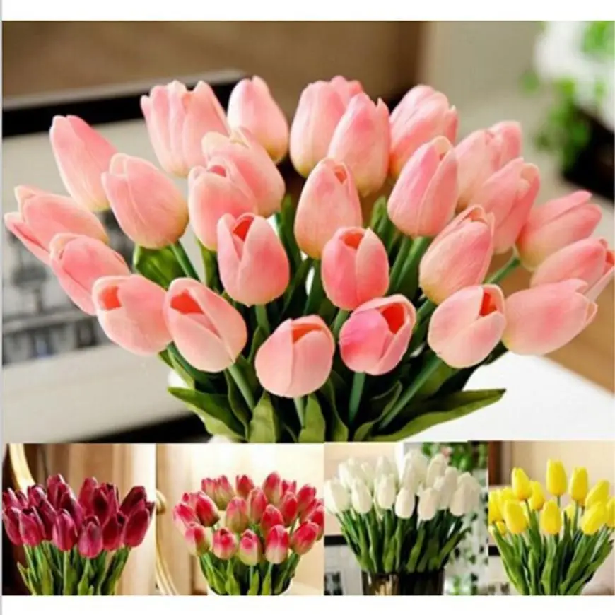 Home Decor 10pcs Tulip Artificial Flower Latex Real Touch Bridal