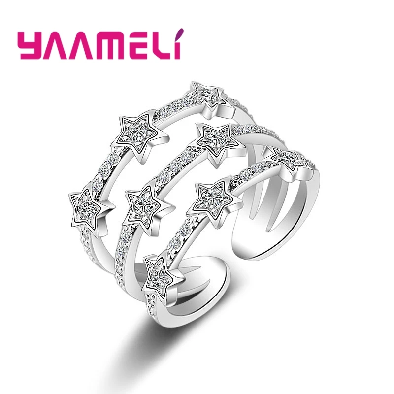 

Real 925 Sterling Silver Rings Romantic Multilayers Twinkling CZ Crystal Stars Zircon Stone Jewelry for Women Nice Gift