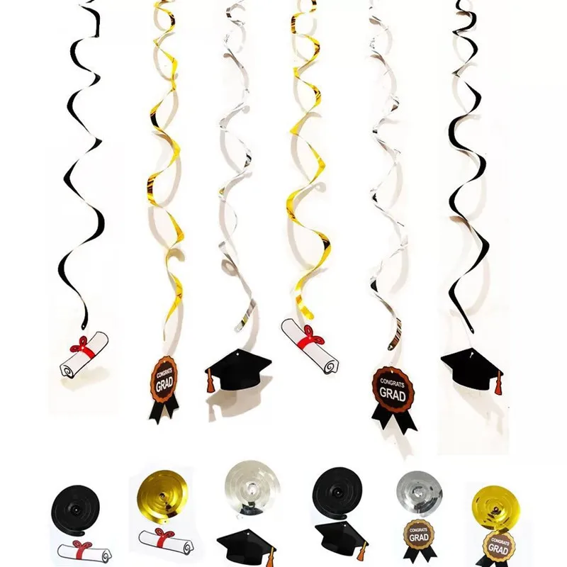 

2019 New Hot Sale Gold Black Banner Student Graduation Season 6 pieces per pack ph. d. Hat Graduation Party Banner Decoration