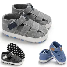 Для маленьких девочек и мальчиков противоскользящие предходунки летняя детская обувь, новорожденные дети предходунки мягкая подошва кроссовки сандалии парусиновая подошва пляж