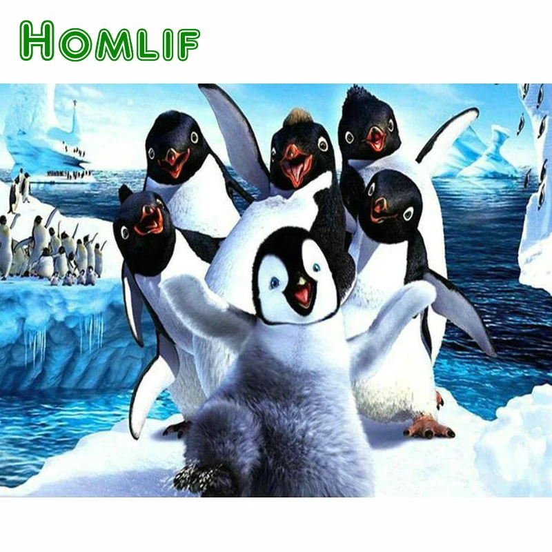 

HOMLIF 5d diy diamond painting penguin picture full square drill diamond mosaic 3d diamond embroidery animal Cartoon Home Decor