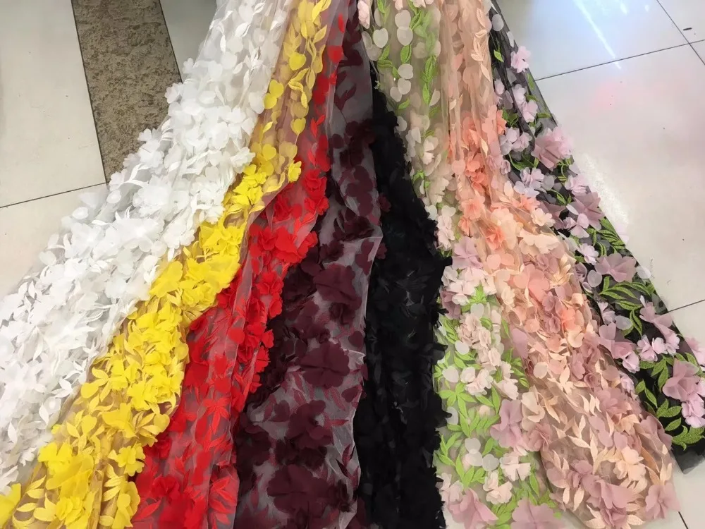 

5yards /lot ja001# 8 color option 3d flower luxury embroidery tulle mesh lace fabric for evening dress/wedding/sawing