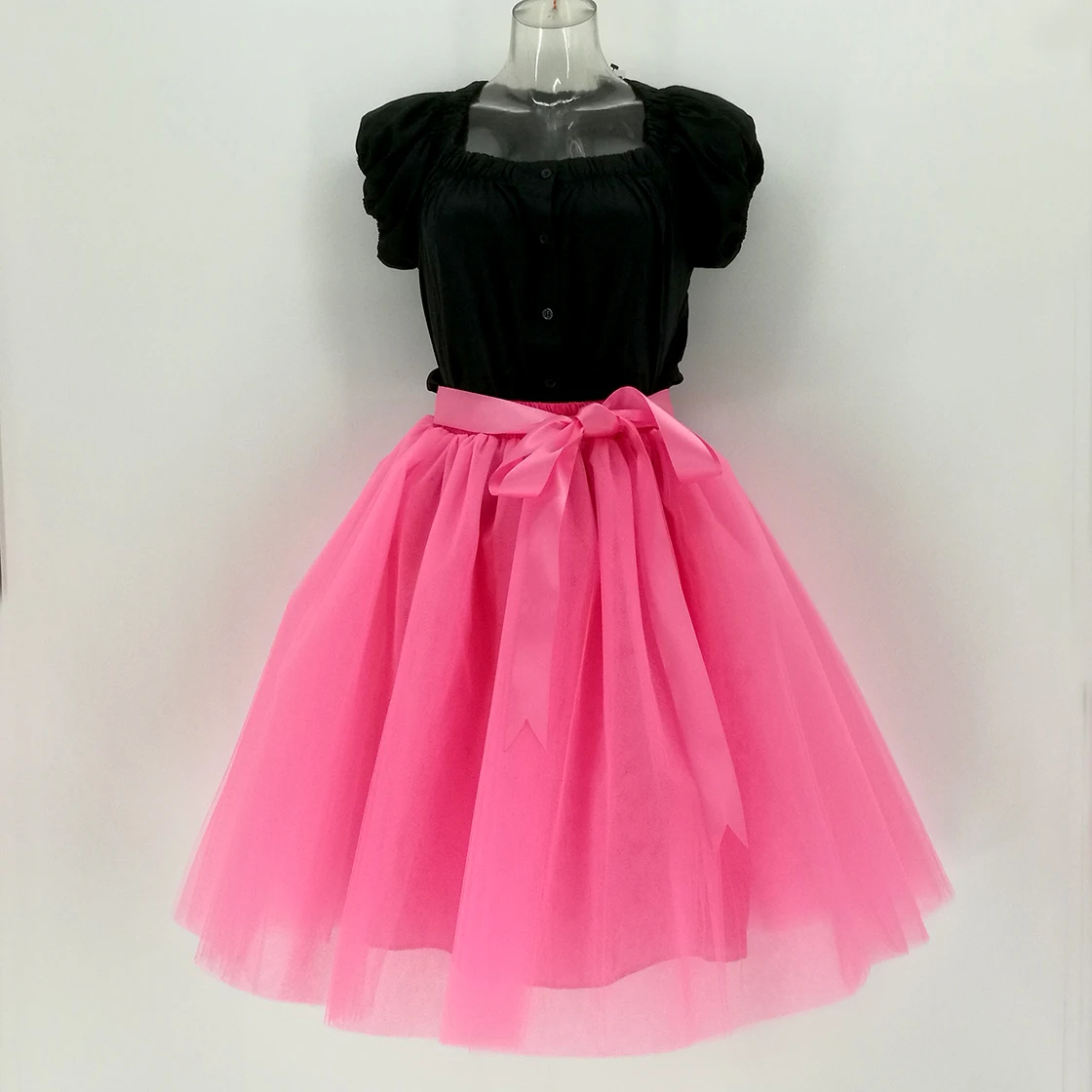 Custom Made High Waist Tulle Skirt Women Pink Bow Summer Party Long