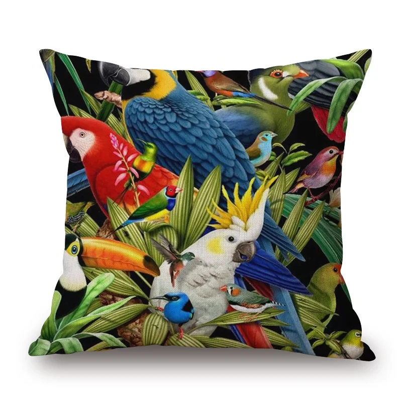

Parrot Birds Cushion Covers Watercolor Forest Tree Pillow case Parrot Pillow Covers 45X45cm Bedroom Sofa Decoration