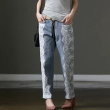 N135 Кружева Свободные и хлопка прямые джинсы