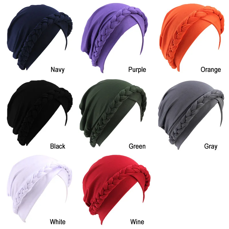 

Muslim Women Cross Silky Braid Turban Hat Scarf Cancer Chemo Beanies Cap Hijab Headwear Head Wrap Hair Accessories