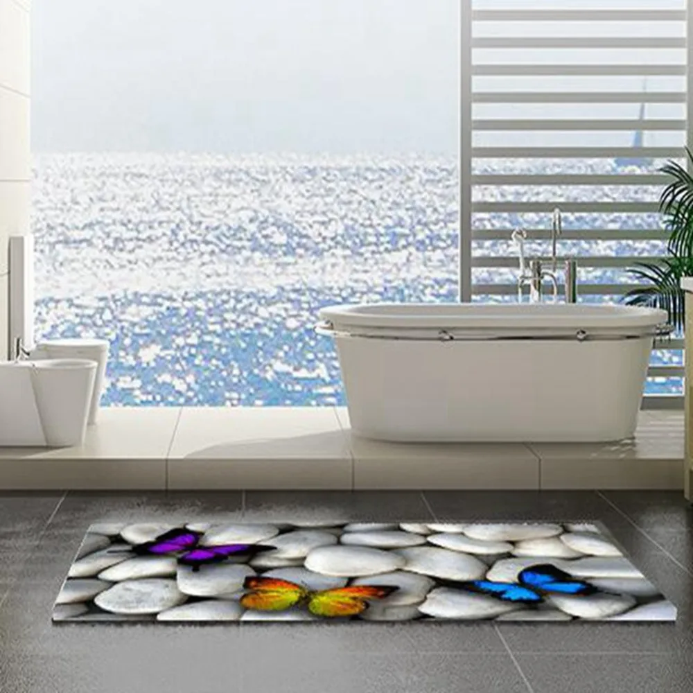 

Fashion 3D Cobblestone Stone Colorful Butterfly Pattern Kitchen Doormats Non-slip Absorent Water Floor Mats Bathroom Area Carpet