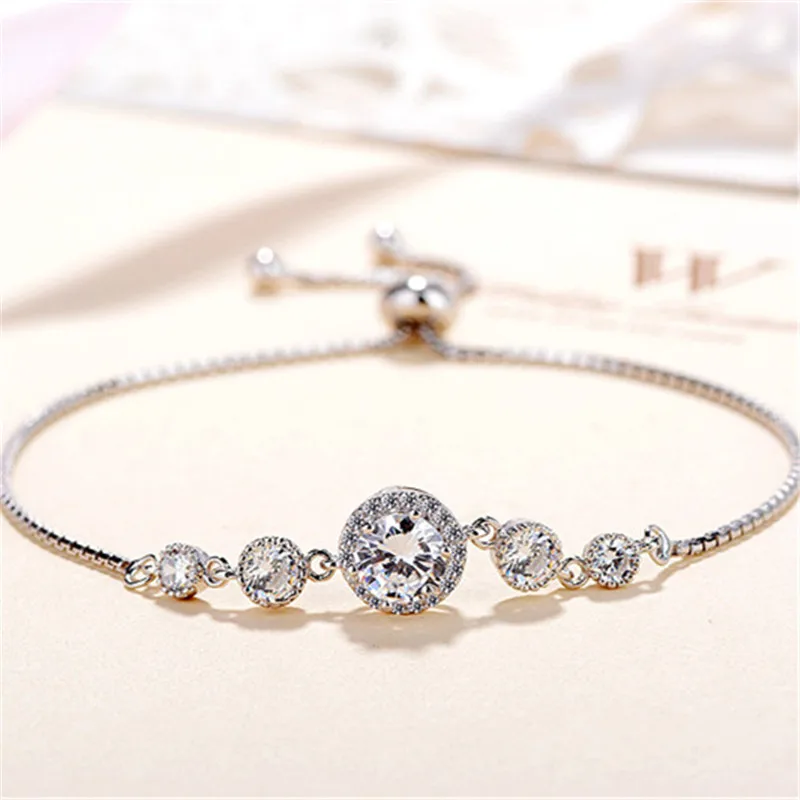 

Sterling Silver adjustable Sparkling blue and white zircon Charm 925 rope real stone bracelet For Woman Jewelry Gift