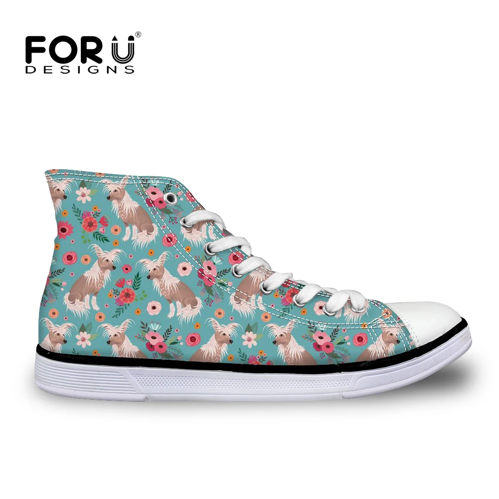 FORUDESIGNS Flowr Pet Dog High Top Canvas Shoes Women Casual Vulcanized