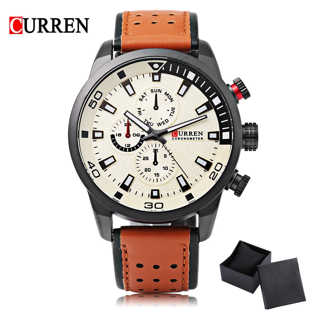 CURREN 8250 Sport Men Quartz Watch Fashion Simple Relogio Masculino Men Military Watches Genuine Leather Clock