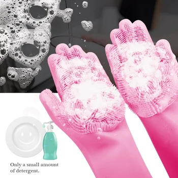 

Kitchen Dishwashing Gloves Cleaning Brush Scrubber Magic Rubber Silicone Dish Washing Gloves Hand Scaly Glove for Washing Dishes