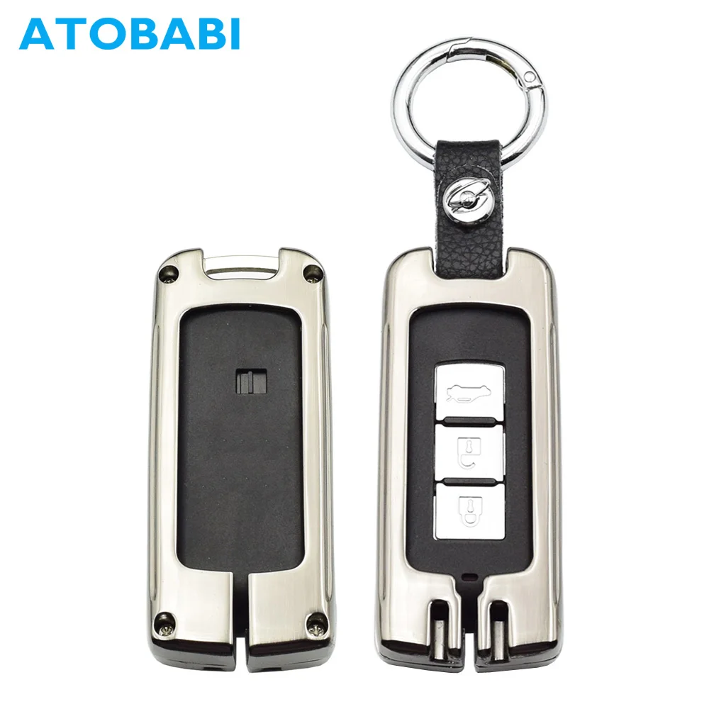 

ATOBABI Car Key Case Zinc Alloy Smart Auto Remote Fob Shell Protective Cover Keychain Holder for Mitsubishi Lancer Outlander ASX