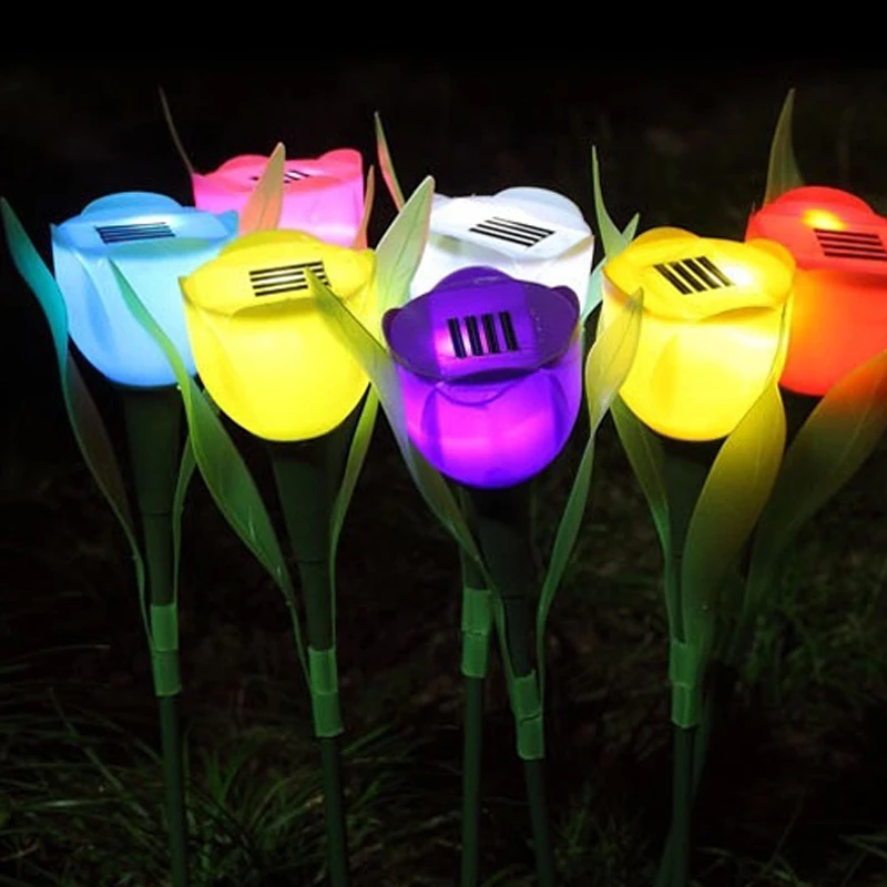 4 шт./лот Водонепроницаемый IP65 открытый сад газона свет Солнечный свет цветок тюльпана питание Светодиодные лампы для газонов цветок лампы Прямая