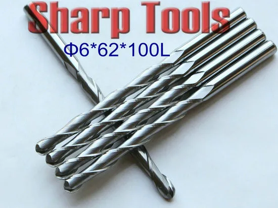 NEW 6X62X100MM 2 Flutes Carbide Ball Nose End Mills Wood CNC Cutter Set, 3D Relief CNC Wood Tools Engraving Bits Milling Cutter