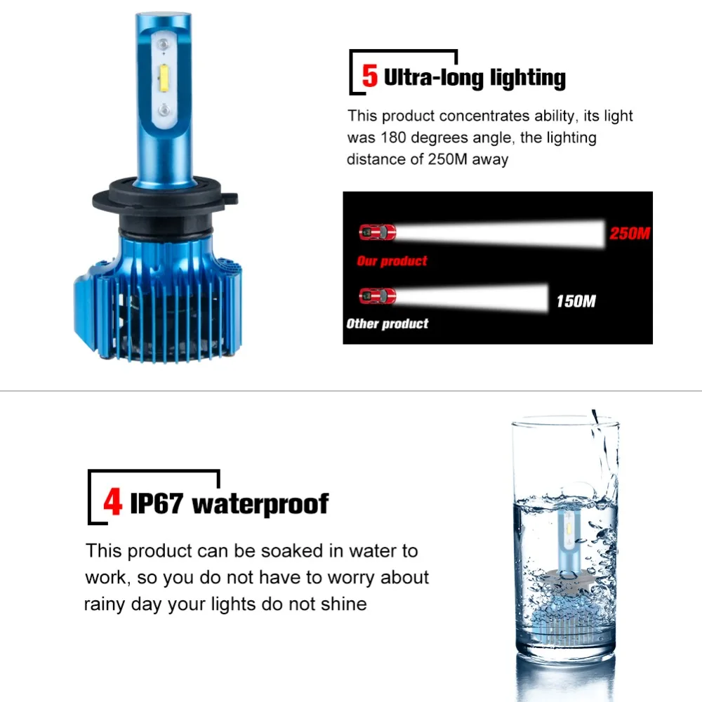 Aceersun Автомобильный светодиодный H4 лампы для передних фар H7 H11 H1 мини 9005 9006 9012 H15 72 W фары для 12000LM обеспечивают работу раздельного освещения противотуманная фара 12 V 24 V csp-кристаллов