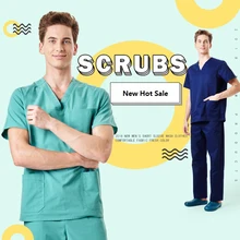 Больницы стоматологические Красота салон человек, доктор короткий рукав хирургической униформе мужской изоляции платье скраб набор, Медсестра Медицинский костюм комплект FR3