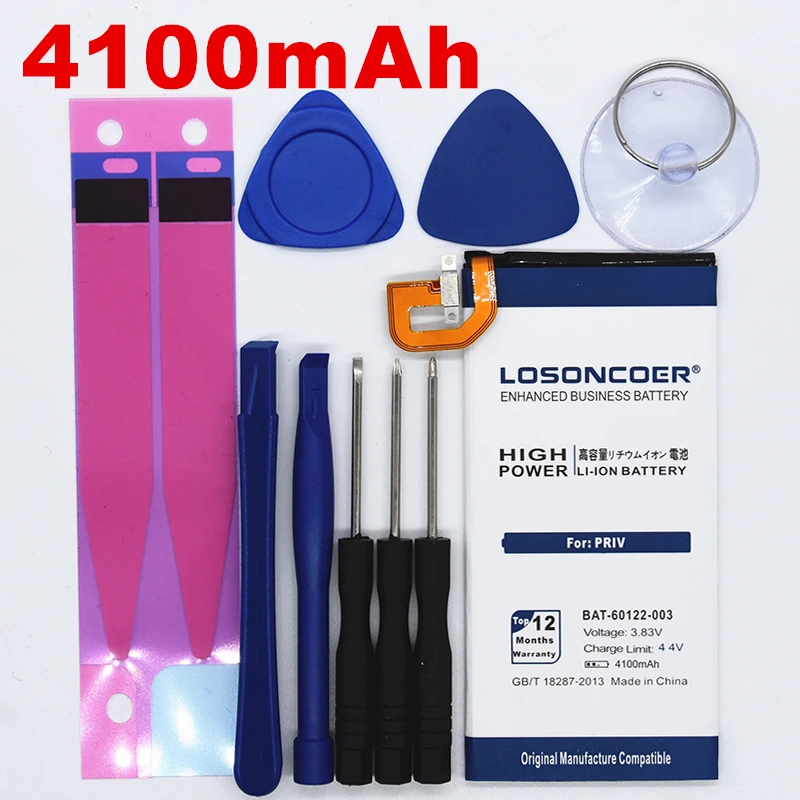 

100% Original LOSONCOER BAT-60122-003 4100mAh Battery For BlackBerry Priv Replacement Li-ion Phone Batteries Free tools+Sticker
