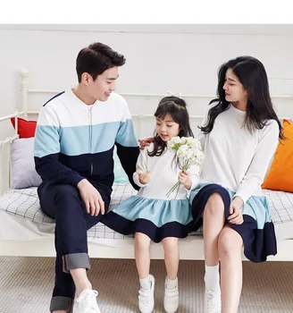 

Casual simple family fitted new cotton family four mother and daughter autumn dress suit group activities family equipment