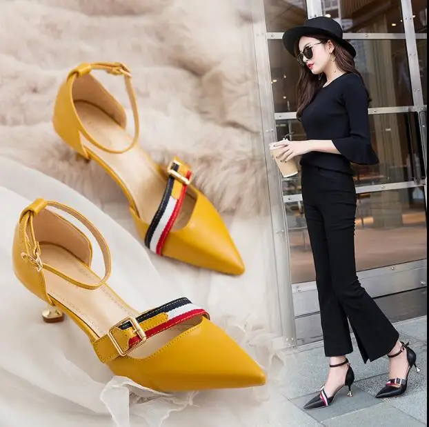 

2019 new women's shoes one buckle high heel stiletto with 5cm wild sexy Korean cat with pointed shoes