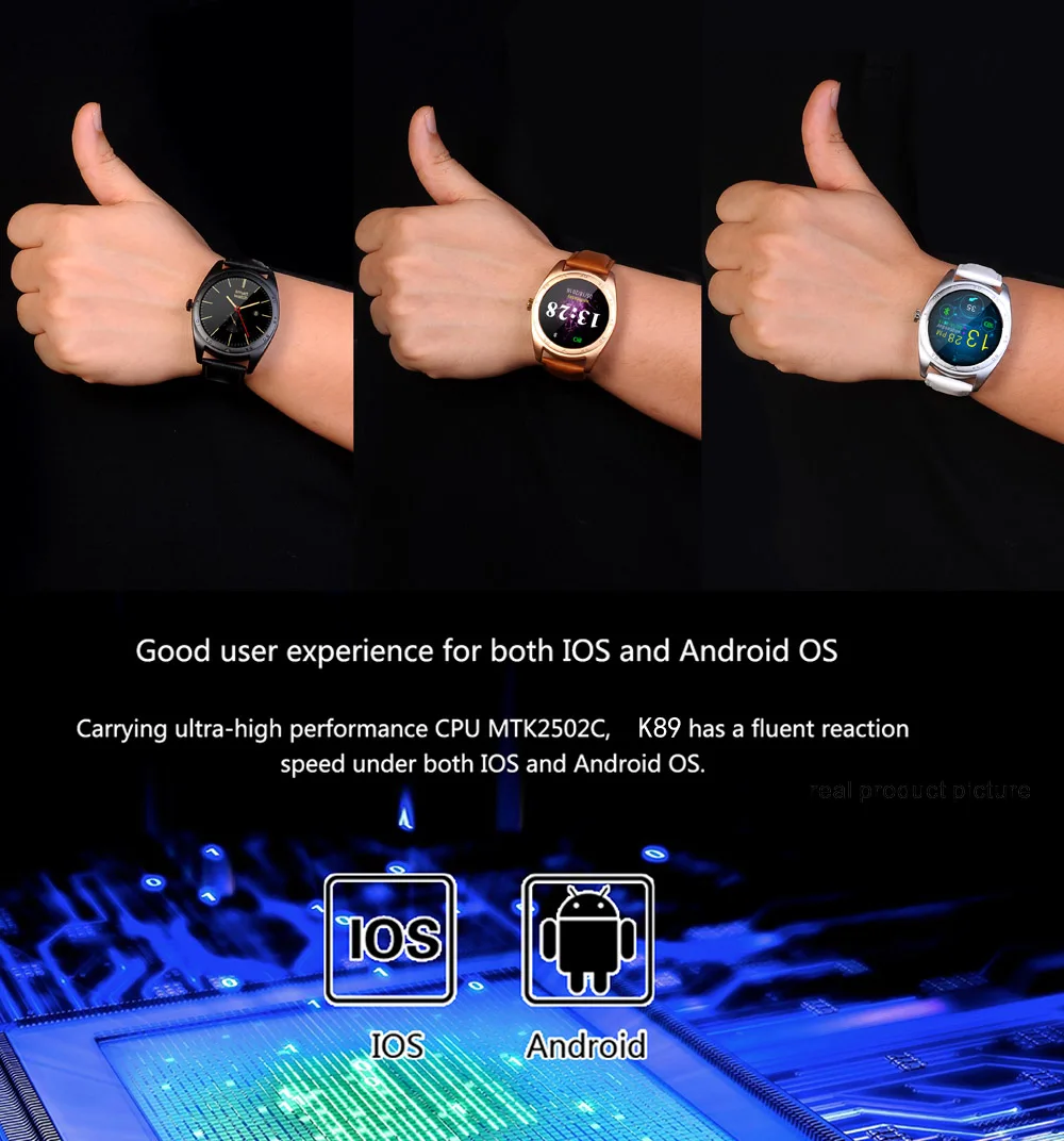 Смарт-часы K89, Bluetooth 4,0, MTK2502C, напоминание о звонках и сообщениях, пульсометр, умные часы для телефонов Apple, Android, IOS