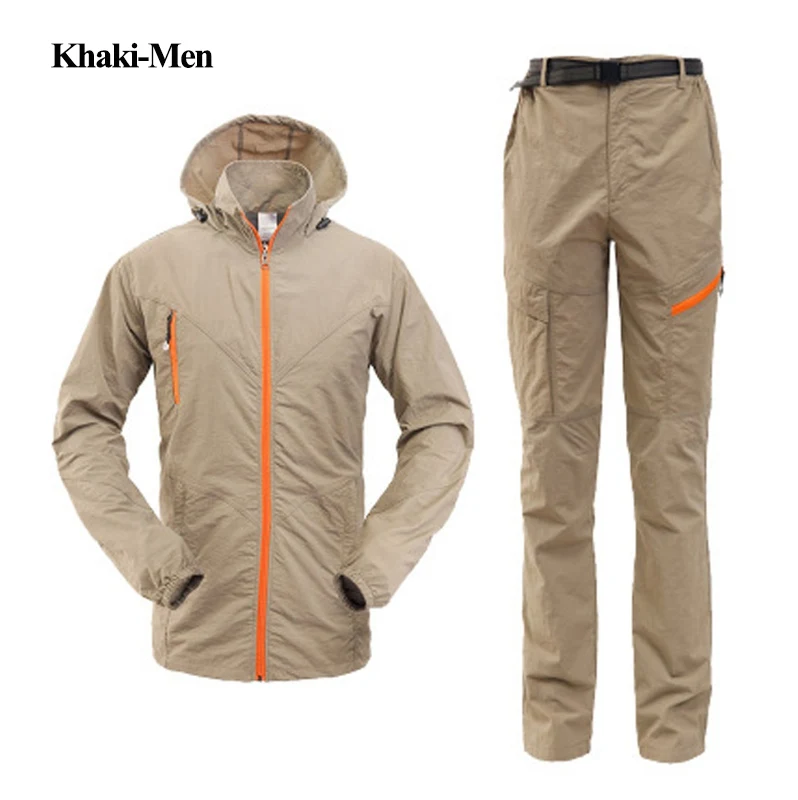 Мужская и женская одежда для рыбалки на весну и лето, дышащая куртка для защиты от солнца, уличная спортивная одежда, пальто для рыбалки, штаны для детей - Цвет: Kahki Men