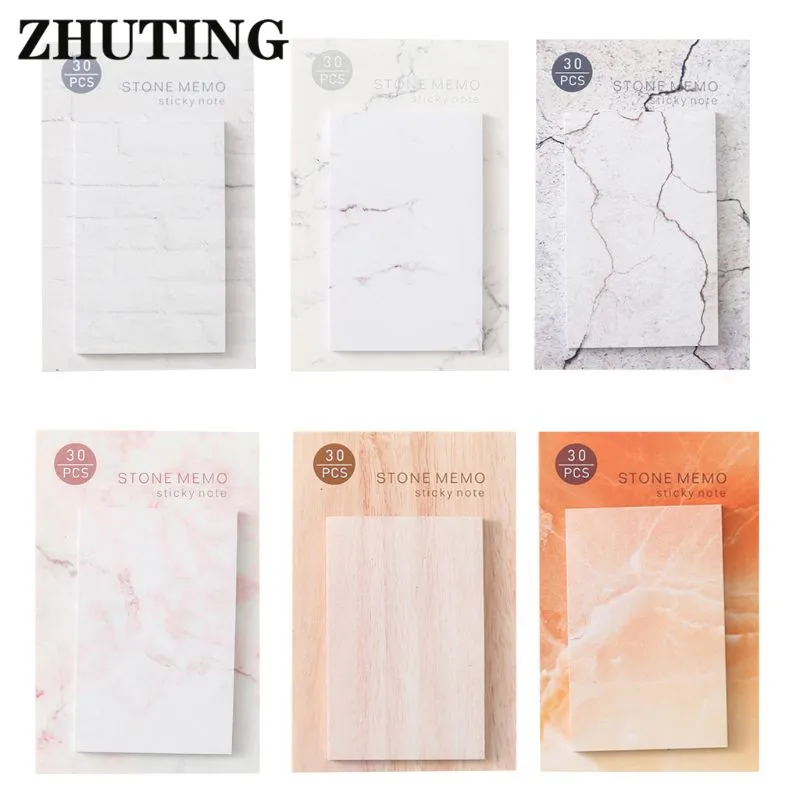 

6Pcs/Bag Portable Sticky Notes Memo With Marble Grain For Reminding Plan Schedule Office Writing Stationery Sticky Notes