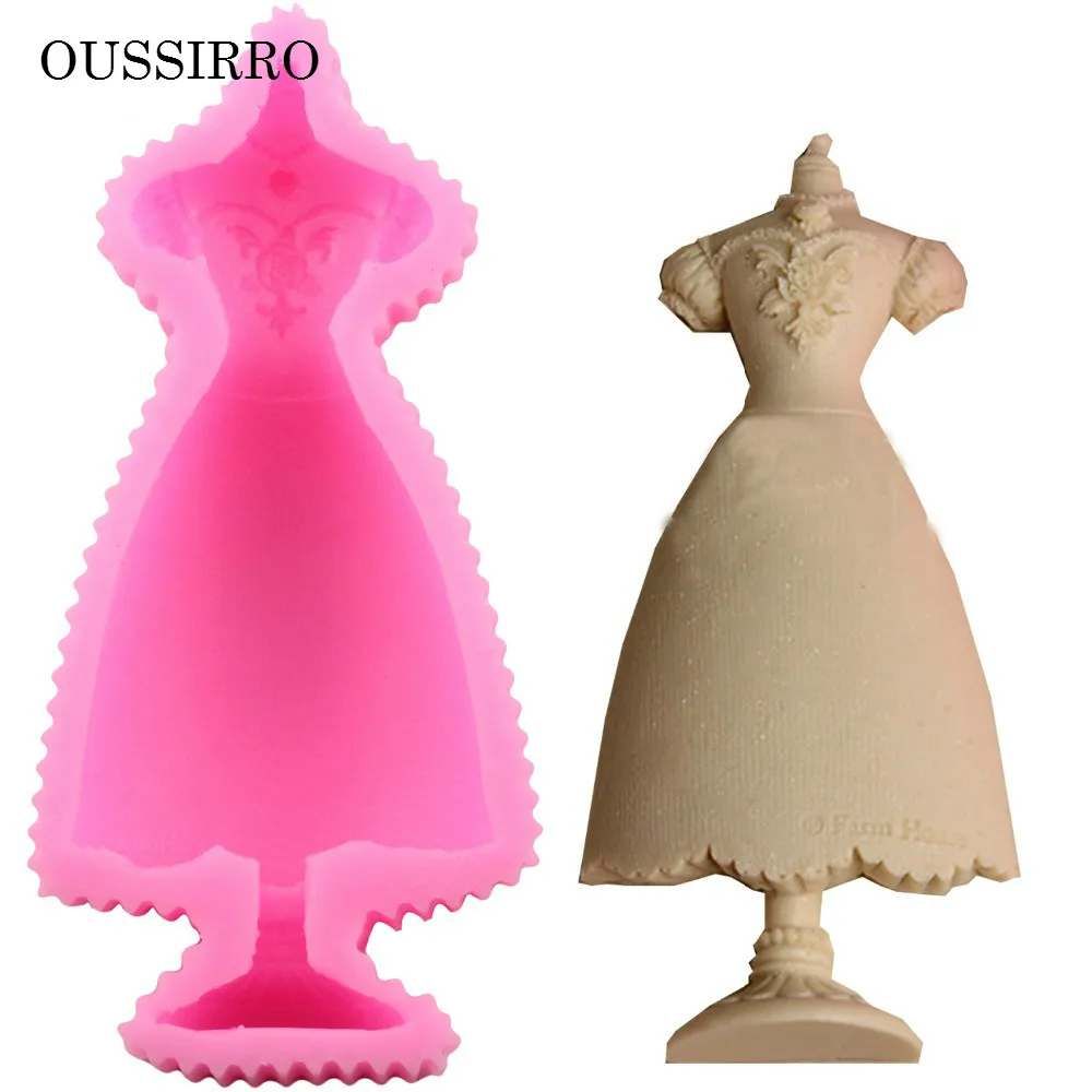 Wedding Dress Candle Clay Mold Cake Silicone Baking Molds Fondant Cake