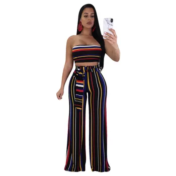 

Spring Summer Women Two Piece Set Top and Pants Plus Size Outfits Tracksuit Sweatsuit Striped Tank Tops Long Trousers Sexy