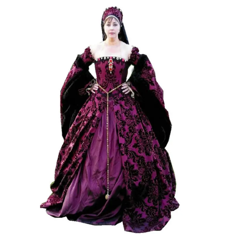 

History!Customer-made Luxs Purple Vintage Costumes Renaissance Dresses Steampunk dress Gothic Cosplay Halloween Dresses C-1158