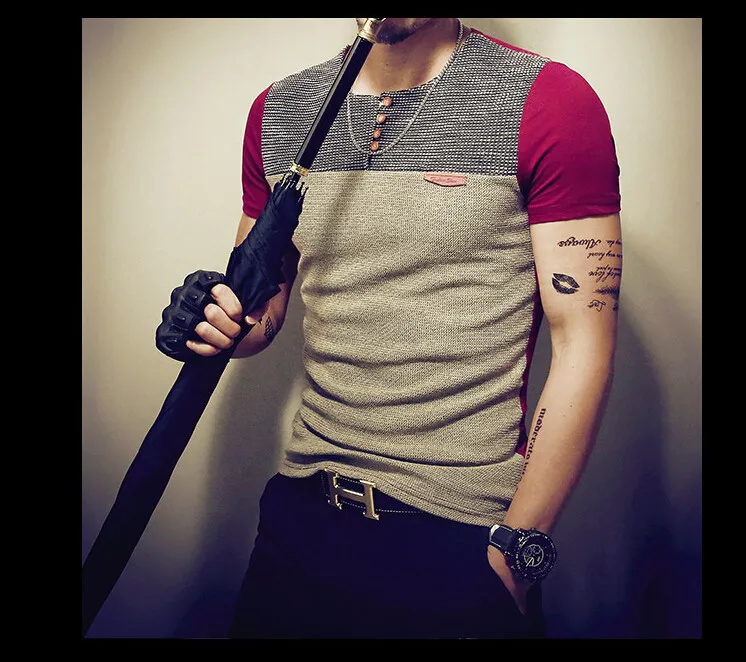 2019 Summer Fashion Mens T Shirt Casual Patchwork Short Sleeve Men T-Shirt Mens Clothing Casual Slim Fit Hip-Hop Top Tees 5XL -