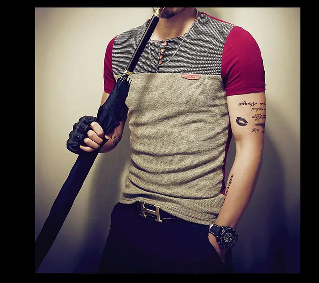 2019 Summer Fashion Mens T Shirt Casual Patchwork Short Sleeve Men T-Shirt Mens Clothing Casual Slim Fit Hip-Hop Top Tees 5XL -