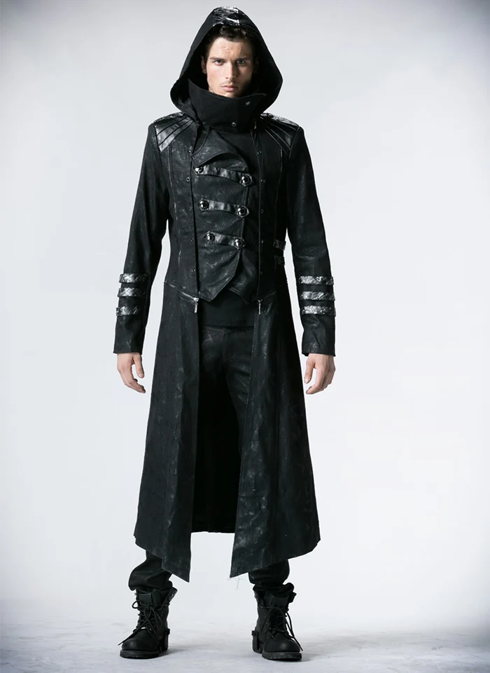 Mens Trench Coats Coat Steampunk Men Long Punk Gothic Windbreaker Black ...