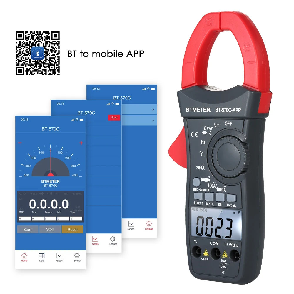 

Digital Clamp Meter Auto Range Clamp Multimeter Voltage Current ESR Meter Temperature Tester Easy To Connect With App By BT