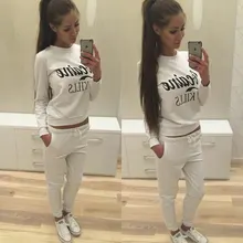 Hot Sale Solid O-neck Letter Print Long Pant Suits For Women Sex Running Set Brand Tracksuit Hoodies Sport Suit