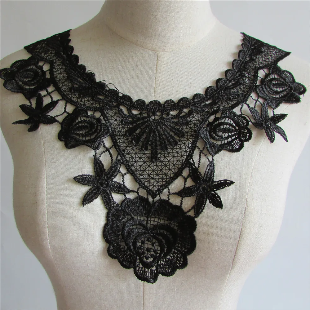

black Embroidered Lace Collar Neckline Venise Applique Embroidery Sewing on Patches Sewing Fabric Accessories YL158