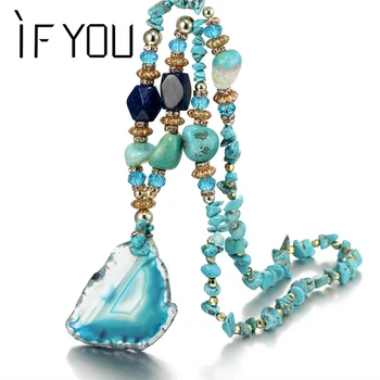 

IF YOU Retro Bohemia Multicolor Stone Water Drops Necklace For Woman Alloy Round Irregular Big Pendant Necklaces Fashion Jewelry