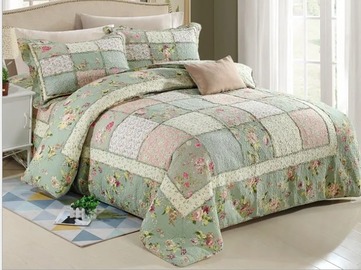 Europe American Cotton Patchwork Light Green Cream Beige Quilting