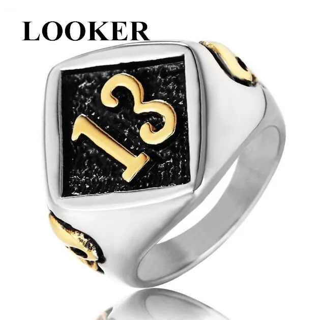 

LOOKER Motor Biker Lucky Number 13 Ring 316L Stainless Steel Men Boys Silver Cool Man Biker Skull Ring