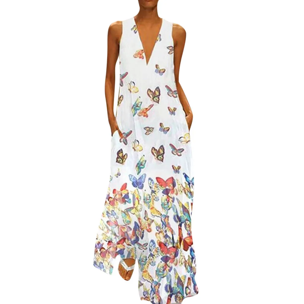 

CHAMSGEND long dress summer women maxi dress femme summer 2019 Casual Print Sleeveless Loose Party Drop shipping CSV G0517#10