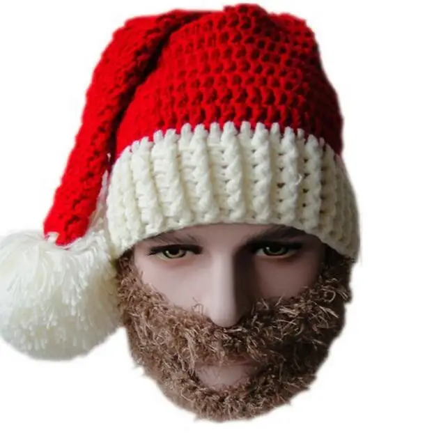 Men & Women Creative Beard Novelty Handmade Knitting Wool Funny Hat Christmas Party Santa Claus