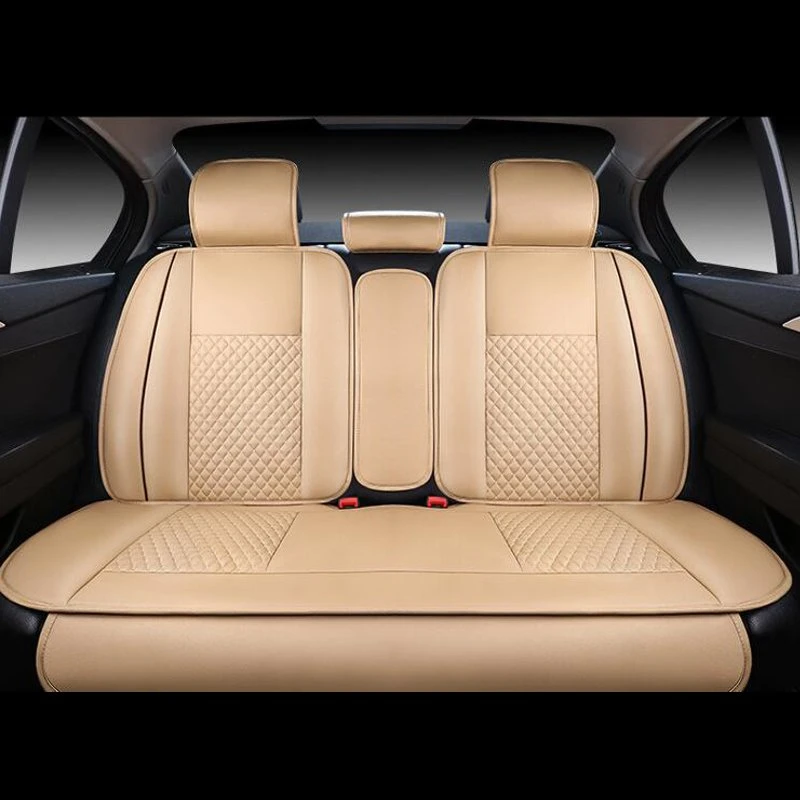 

4pcs Car Seat Rear Cushion Cover PU Leather Needlework For 5 Seat Car 4 Season Use Black and White Black and Red Beige