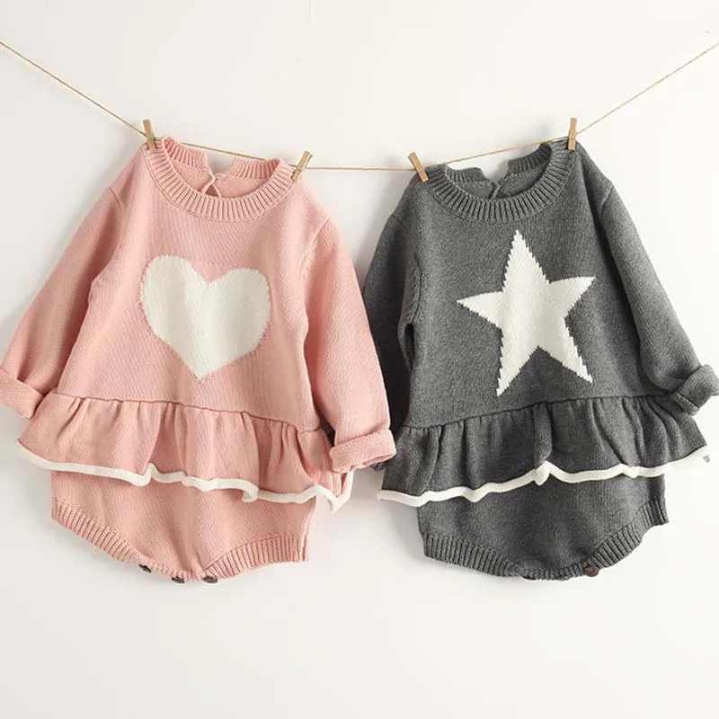 

Baby Knitted Clothes Kids Baby Girl Bodysuits Cartoon Patter On Front Knitting Infant Autumn Knitted Coveralls Children Clothing
