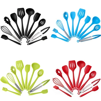 

10pcs/set Kitchen Silicone Non-stick Cooking Spoon Spatula Ladle Egg Beater Utensils 4 Colors To Choose
